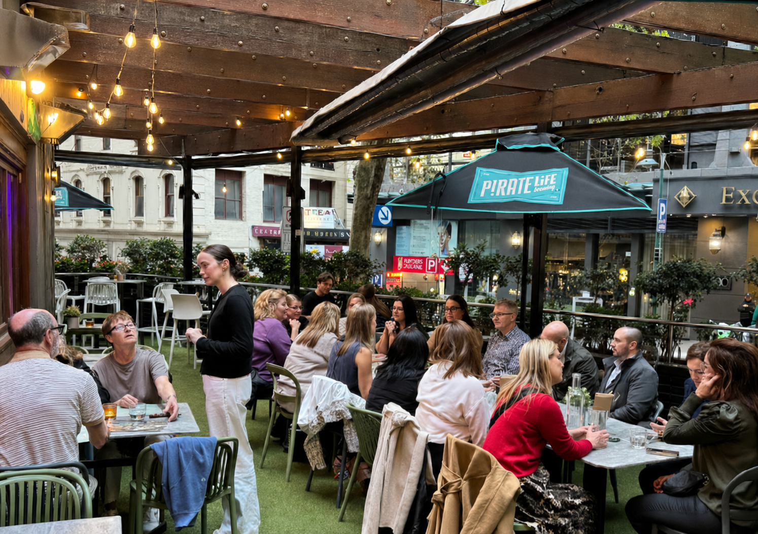 Festive gathering on the Henry and the Fox terrace