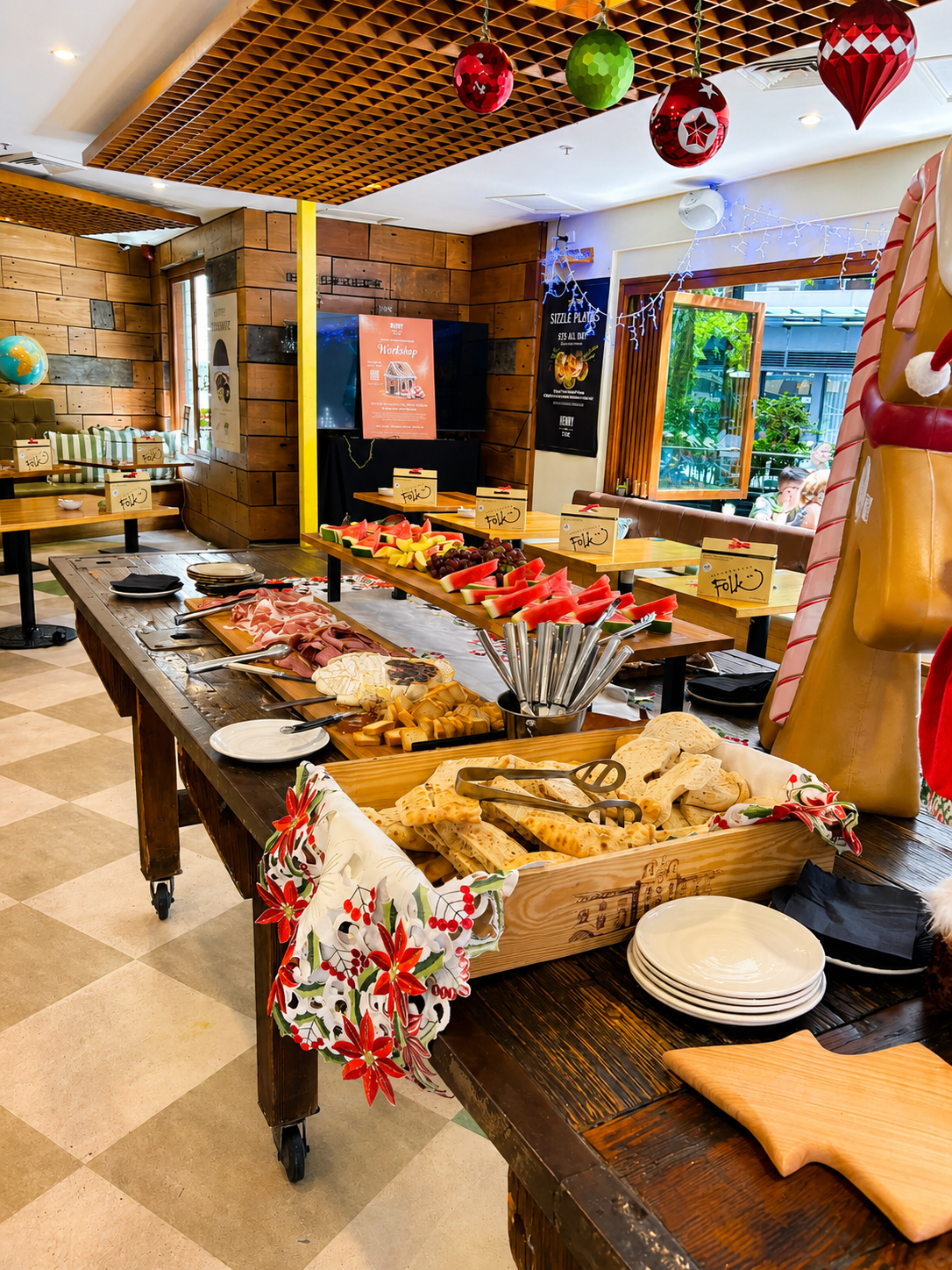 Grazing station with cured meats, cheeses, fruit and condiments