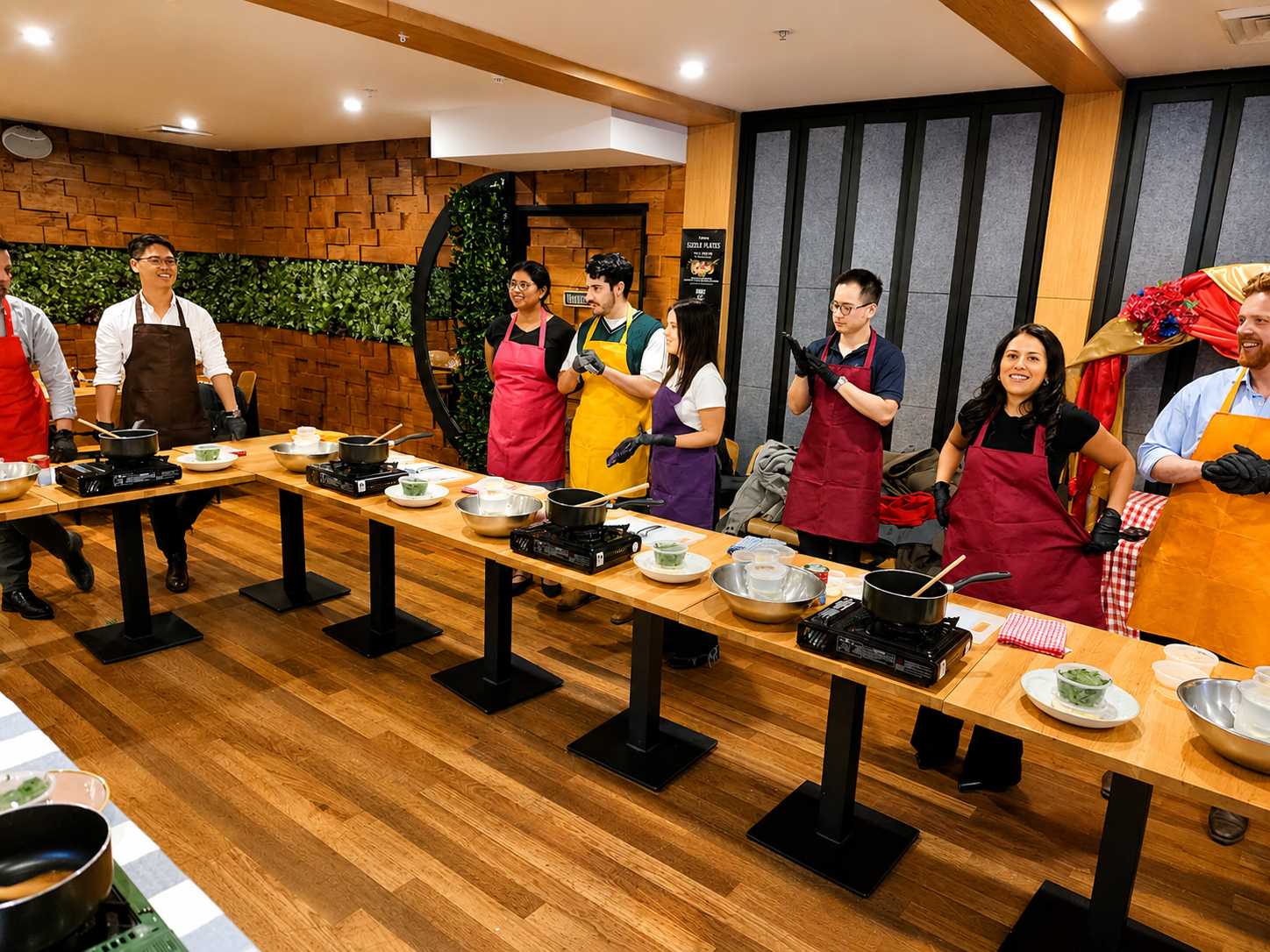 Guests taking part in a hands-on cooking class at Henry and the Fox