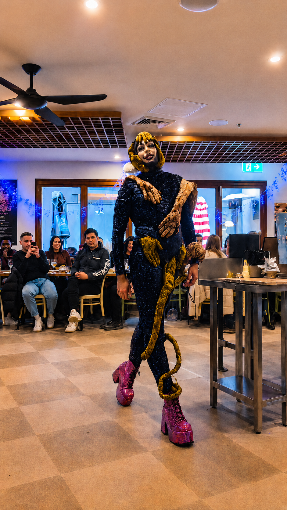 Crash in costume during Sip, Sip Queens at Henry and the Fox