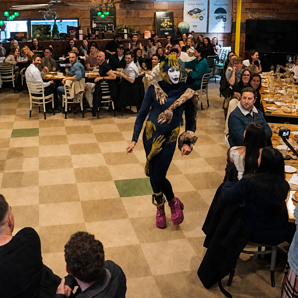 Crash performing on the runway during Sip, Sip Queens at Henry and the Fox